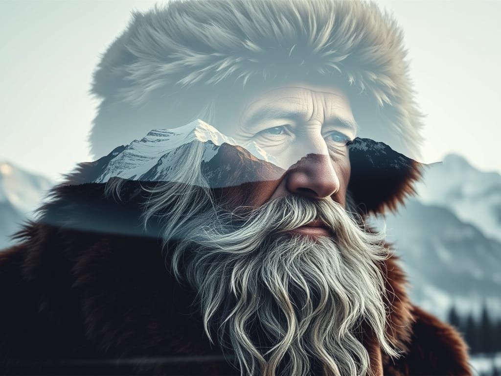 Double Exposure Art: Mountain Man Portrait