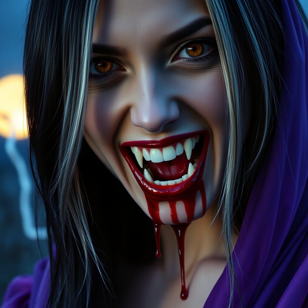 Surreal Vampire Goddess in Ethereal Nighttime Splendor