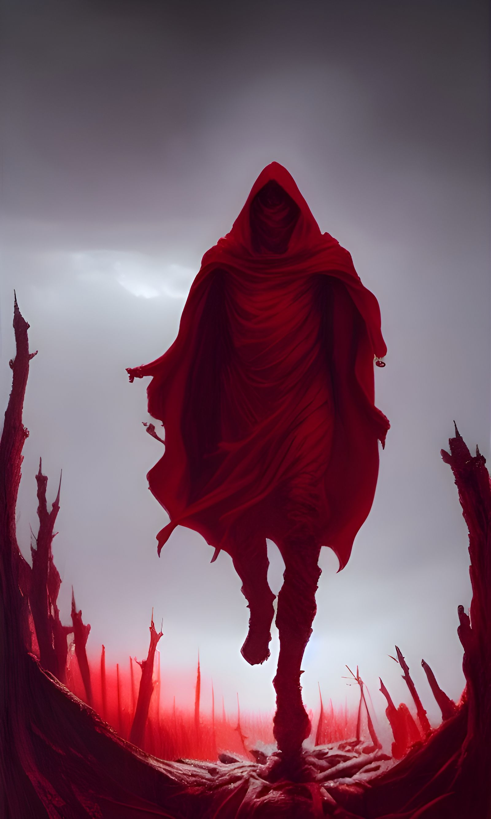 Figure in Red Cloak in a Spirit Land