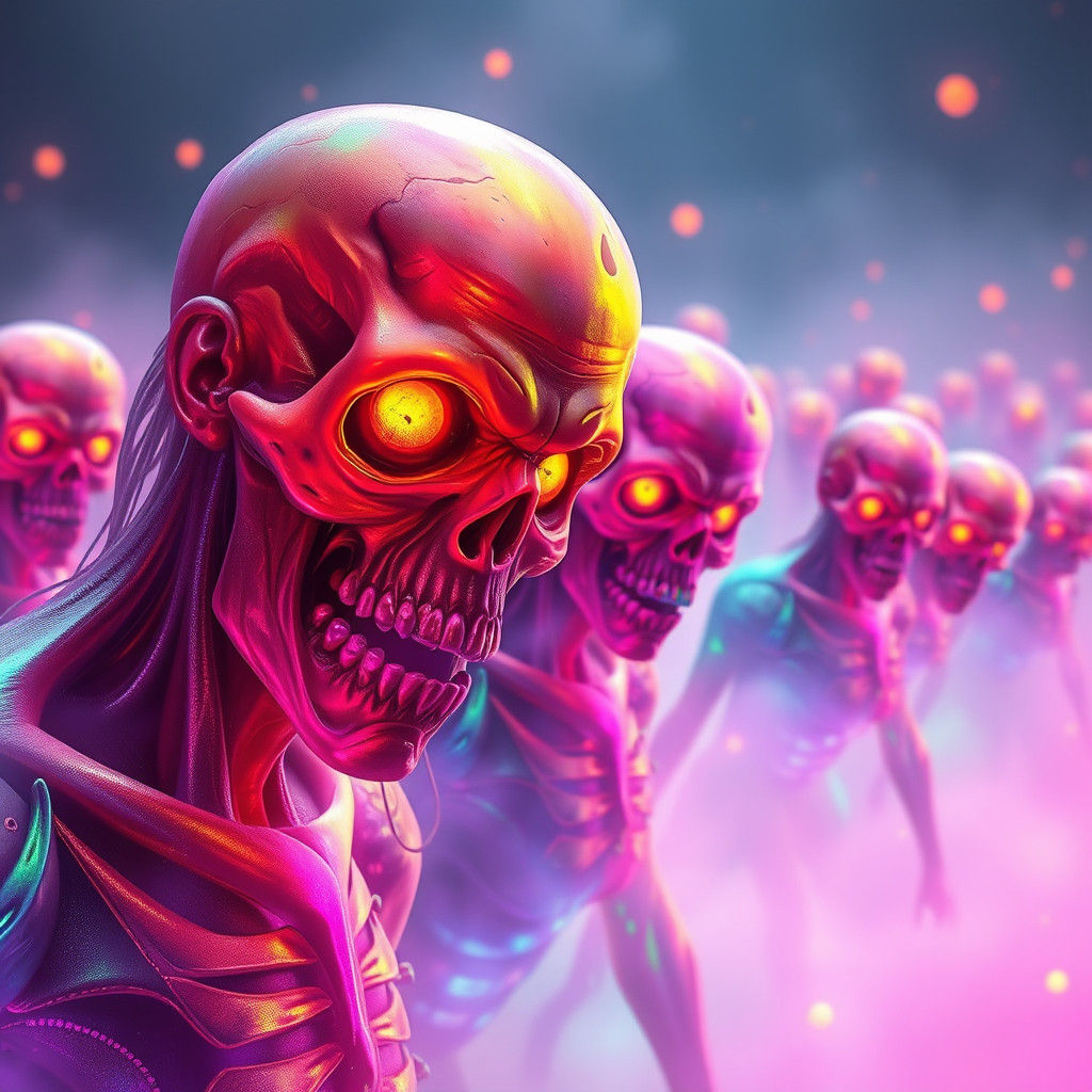 Rainbow Zombies in a Dreamlike Landscape
