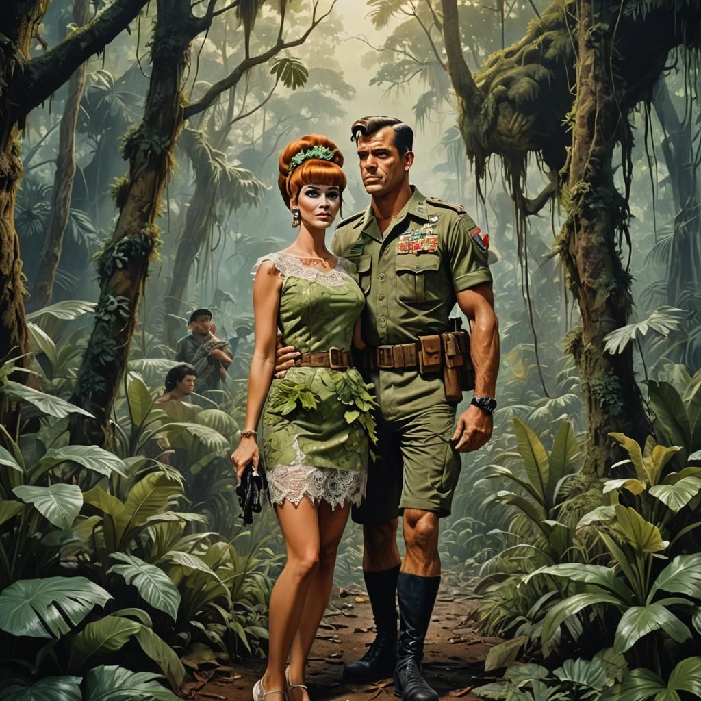 Wilma Flintstone Vietnam Jungle Romance, Detailed Digital Ar...