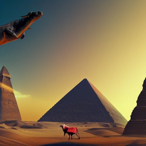 Egyptian Pyramid, UFO, and Cow: Detailed Matte Painting