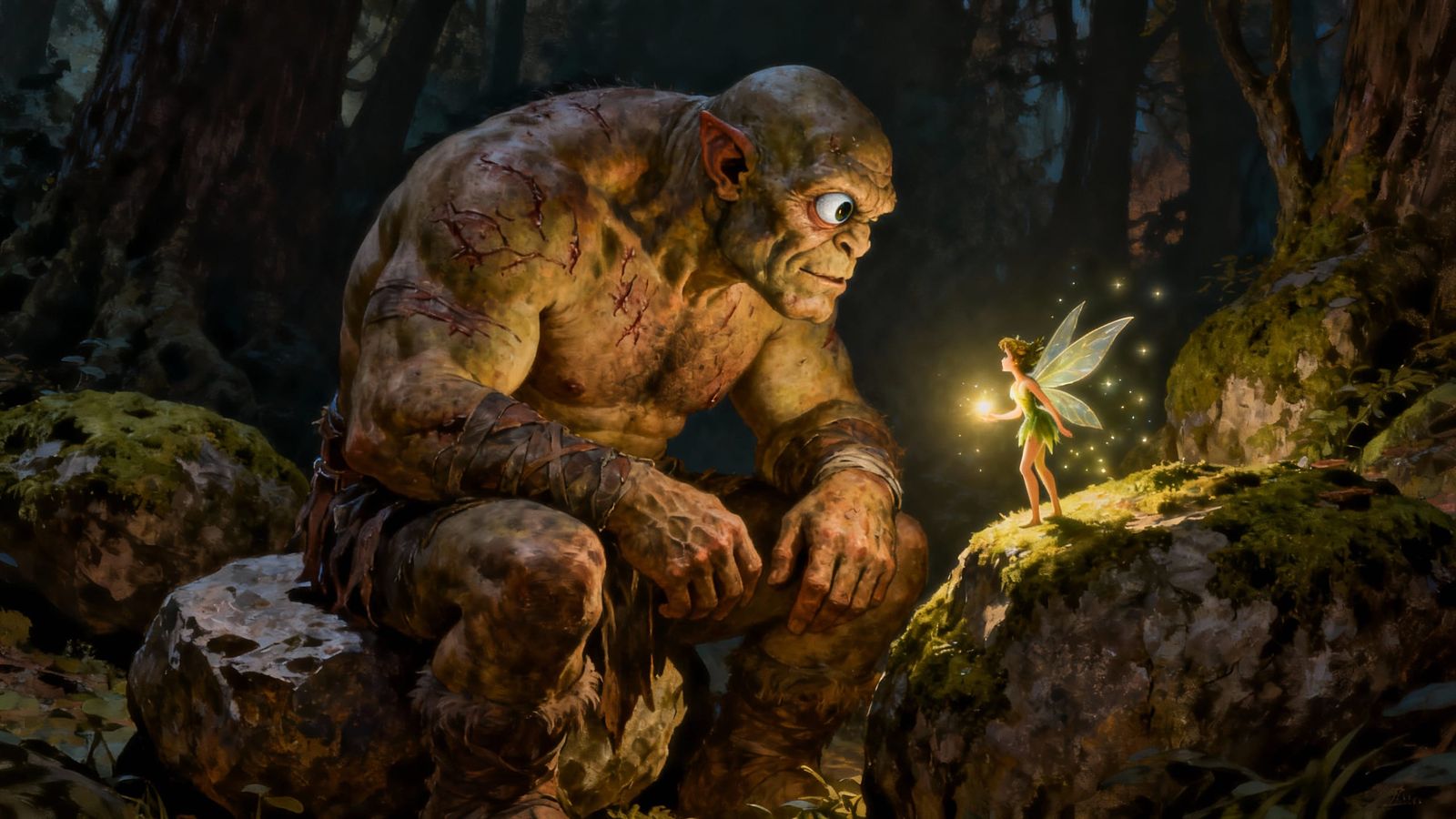 Cyclops and Fairy in Fantasy Art Style