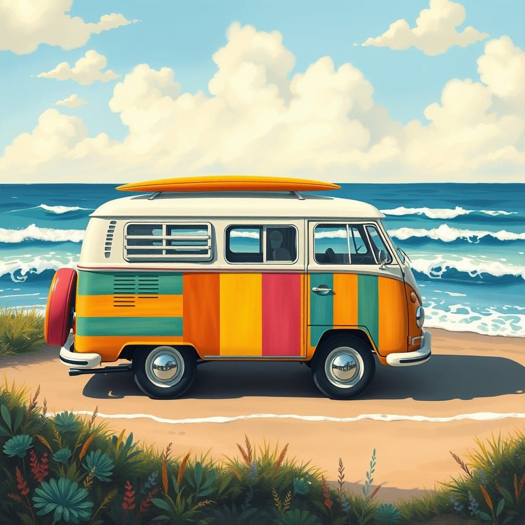 Vibrant Coastal Campervan at Ocean's Edge