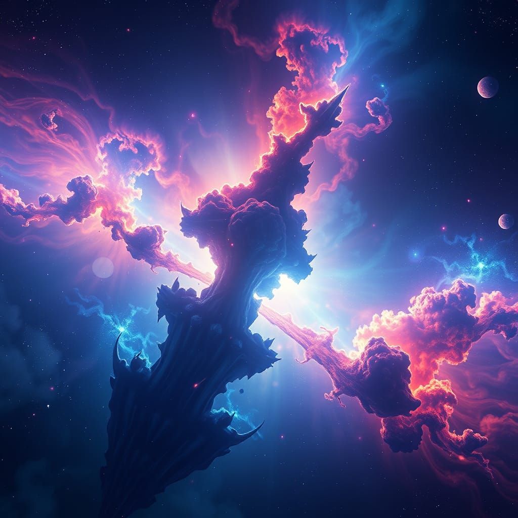 Vibrant Cosmic Scene in Matte Painting Style