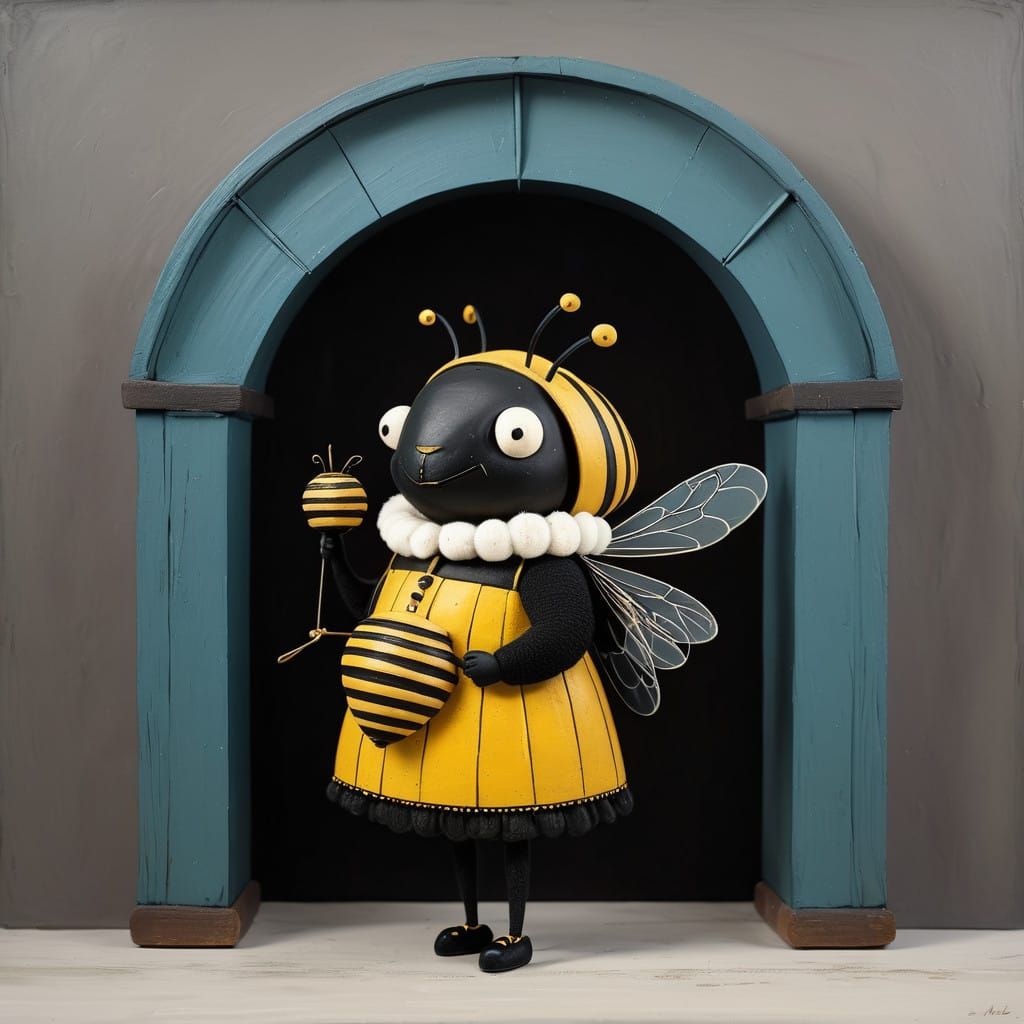 Cozy Queen Bee Scene in Whimsical Watercolor