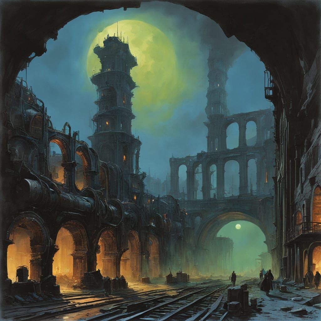 Surreal Steampunk Colosseum at Dusk