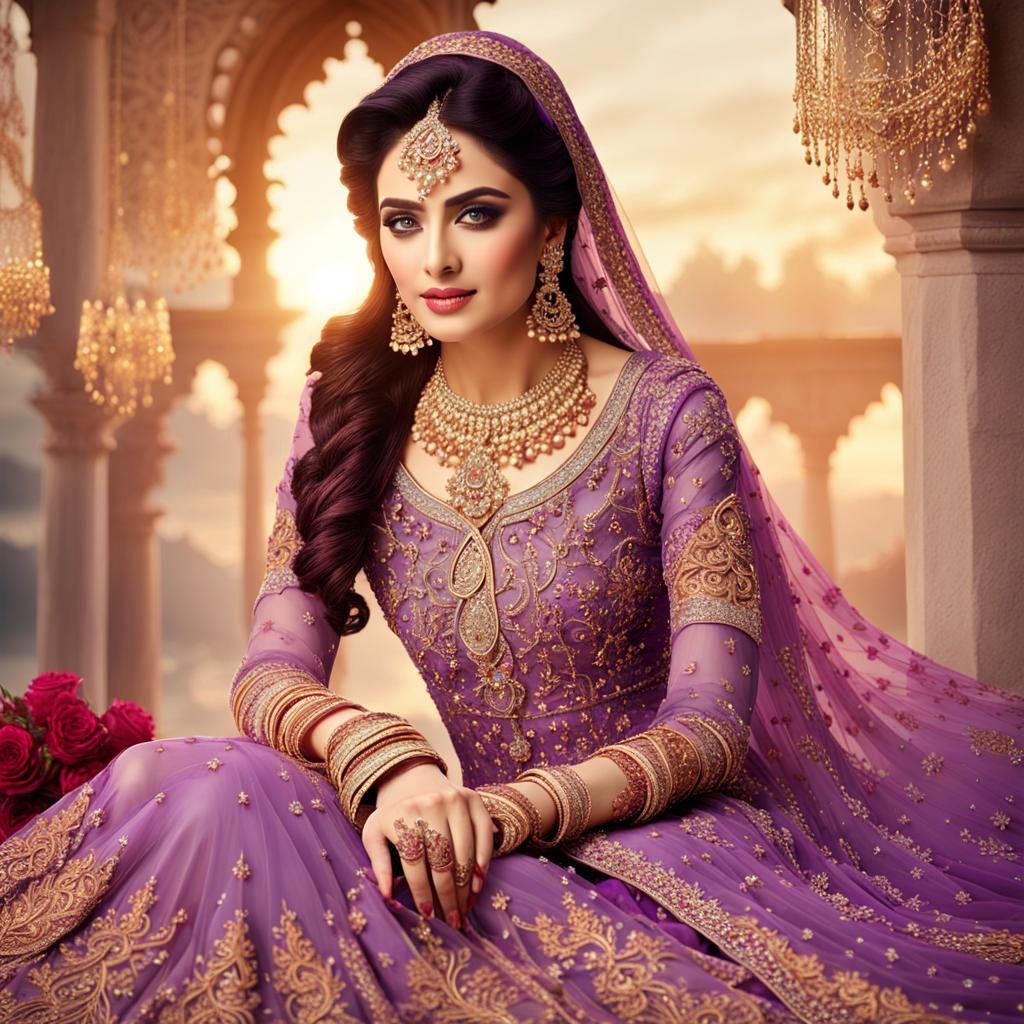 Beautiful Pakistani Woman in Elaborate Dress, Digital Art