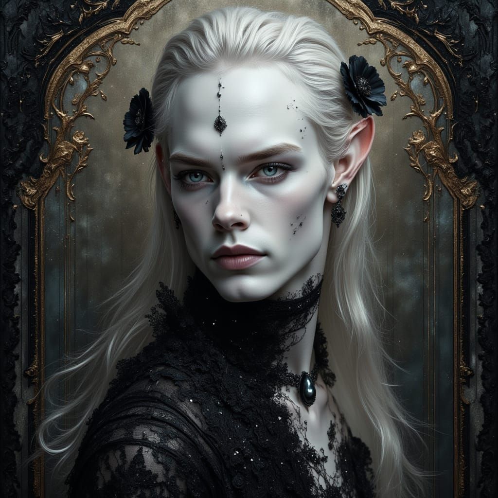 Gothic Fantasy Portrait of a Pale Man in Rococo Style