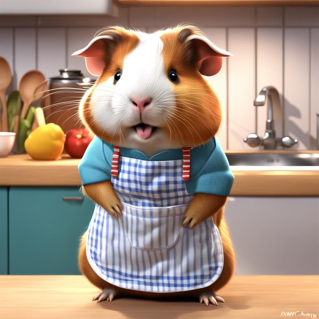 Adorable Guinea Pig Chef Cartoon in Kitchen