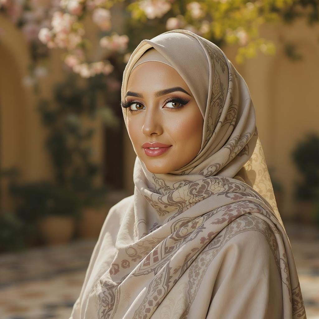 Serene Woman in Hijab Portrait at Golden Hour