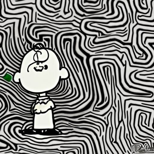 Psychedelic Graffiti Art of Charlie Brown in Black and White
