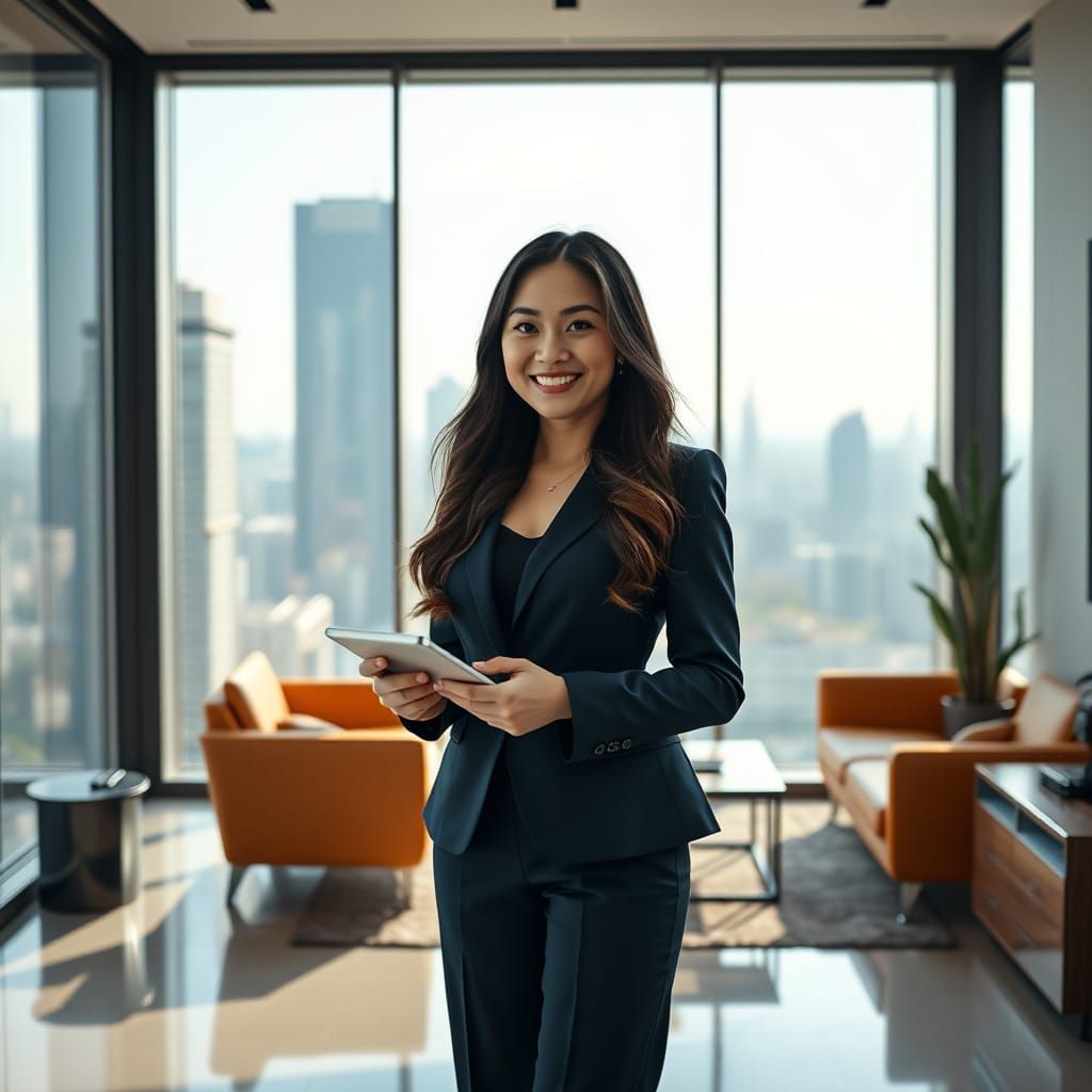 Confident CEO in Modern Office: Cinematic Film Still