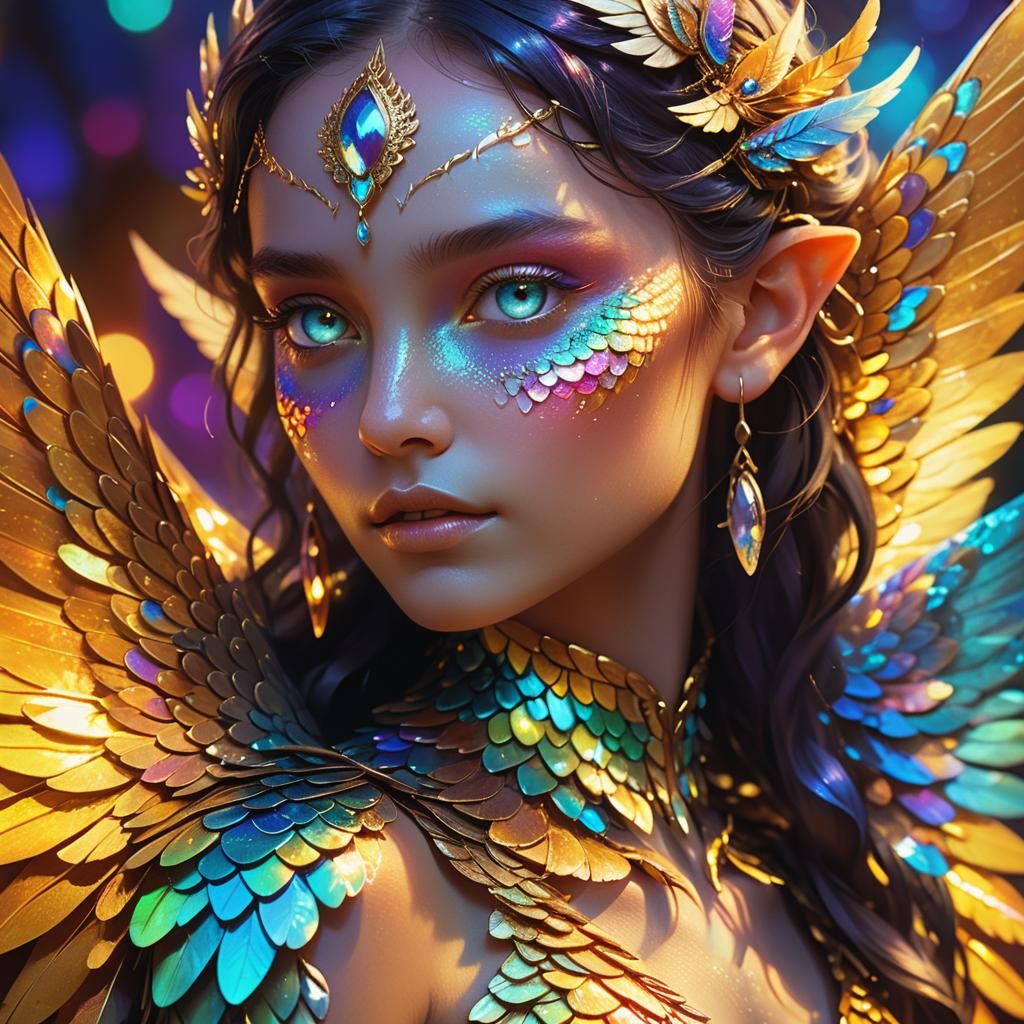 Mystical Scaled Woman with Wings: Fantasy Concept Art