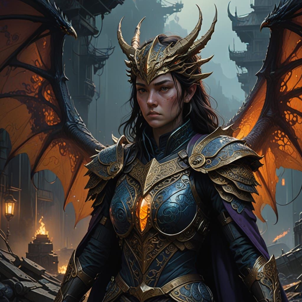 Mystical Warrior Stands Before Majestic Western Dragon