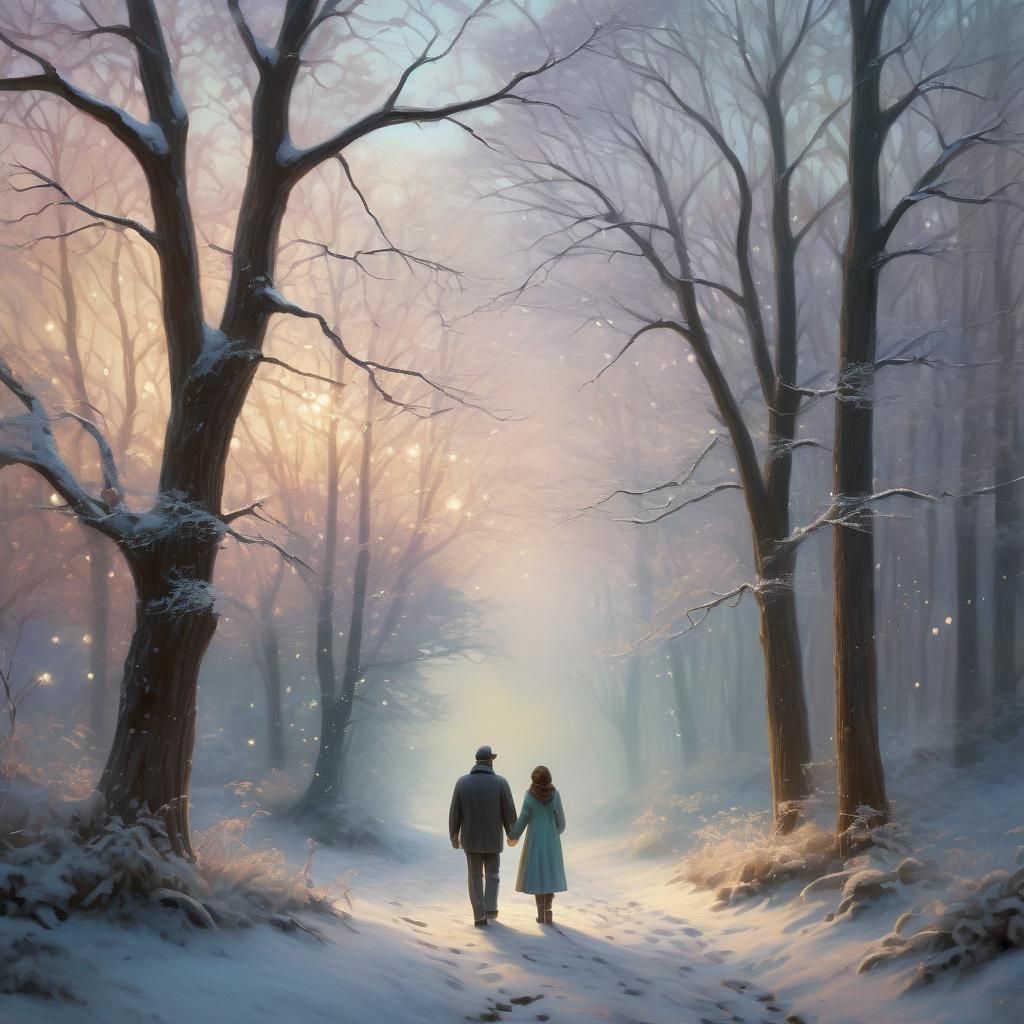 Winter Woods Couple in Golden Light