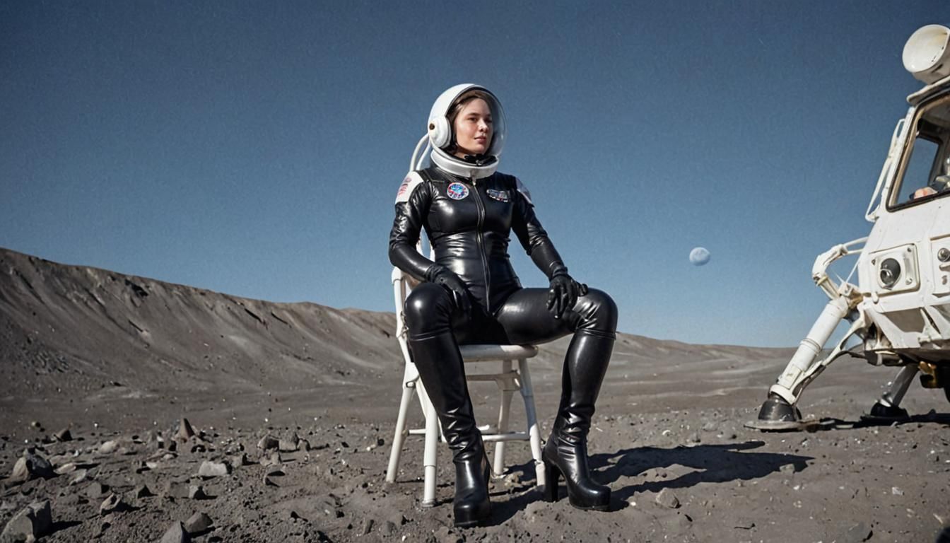 Astronaut in Latex on Moon Watching Earthrise