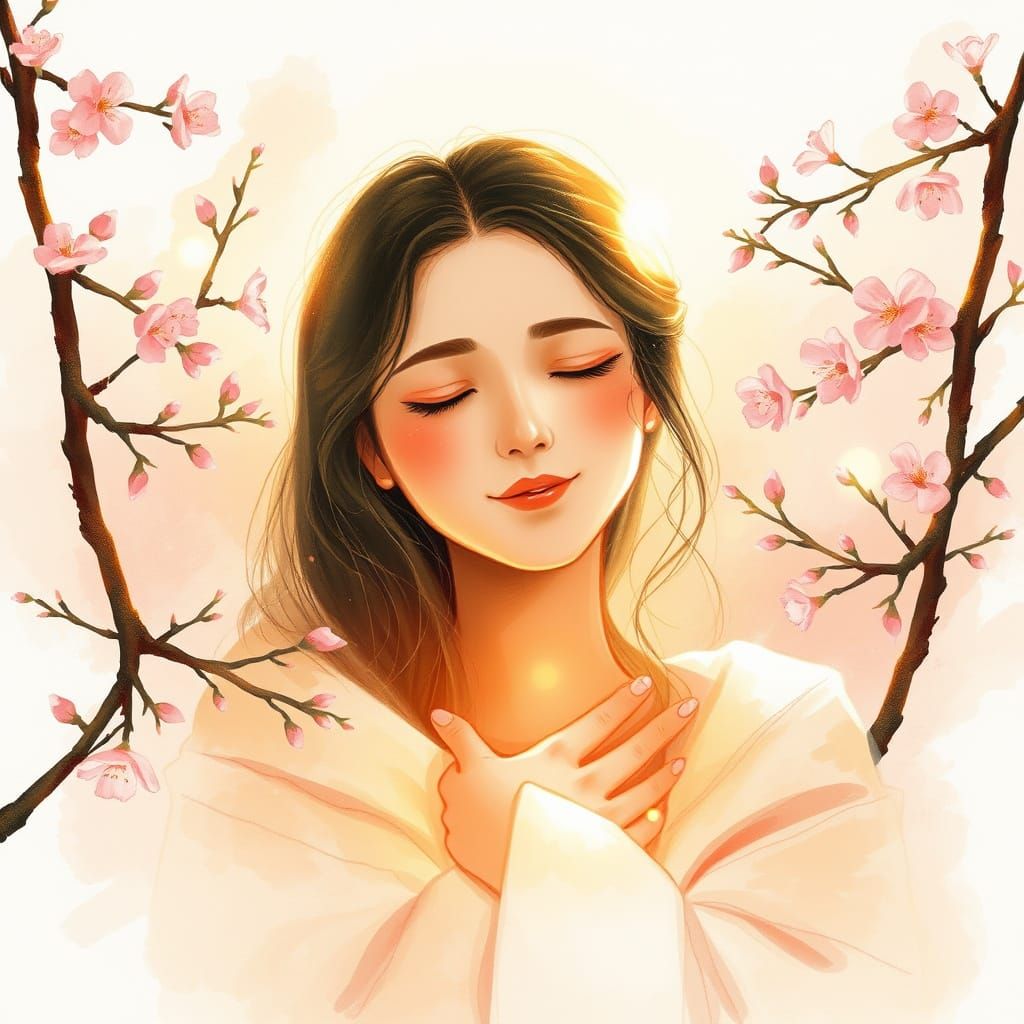 Woman Embracing Herself in Golden Light