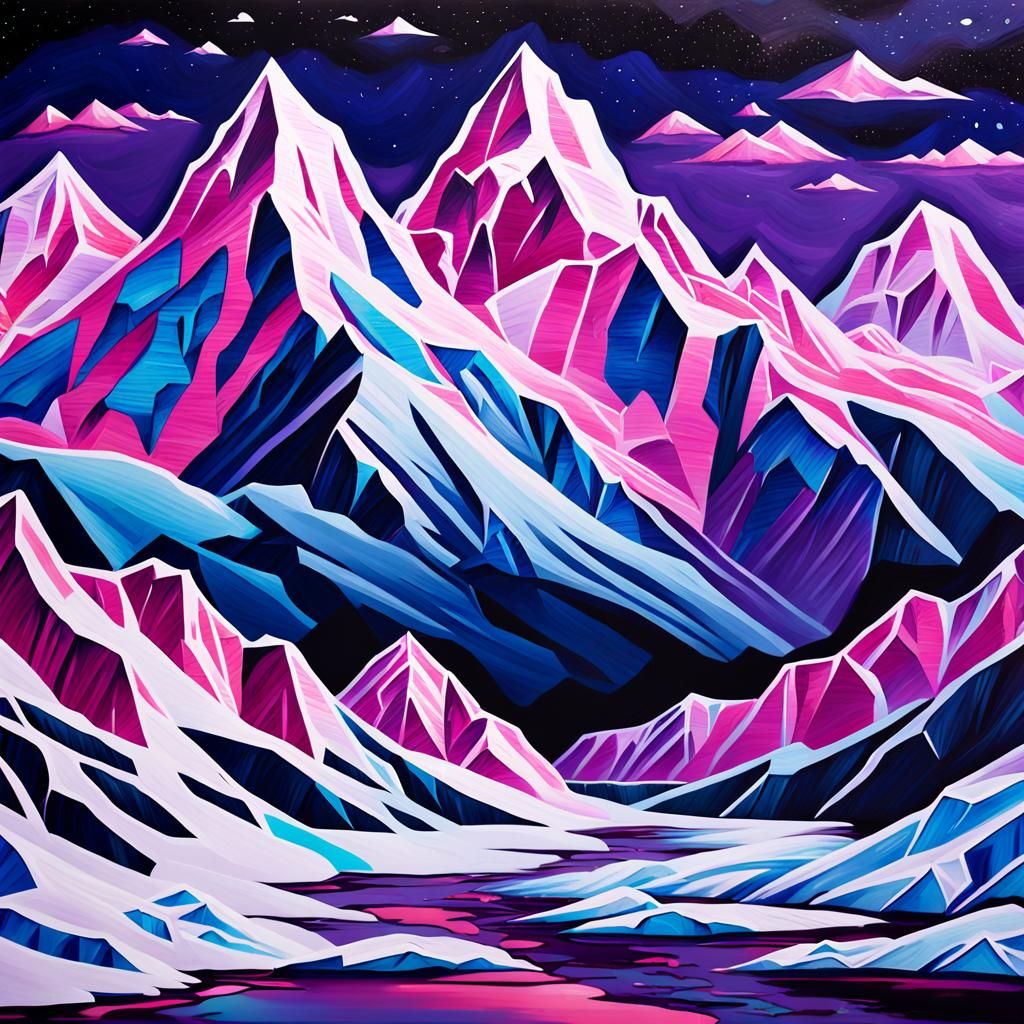 Graffiti Art of Pink Glaciers in Fauvist Style