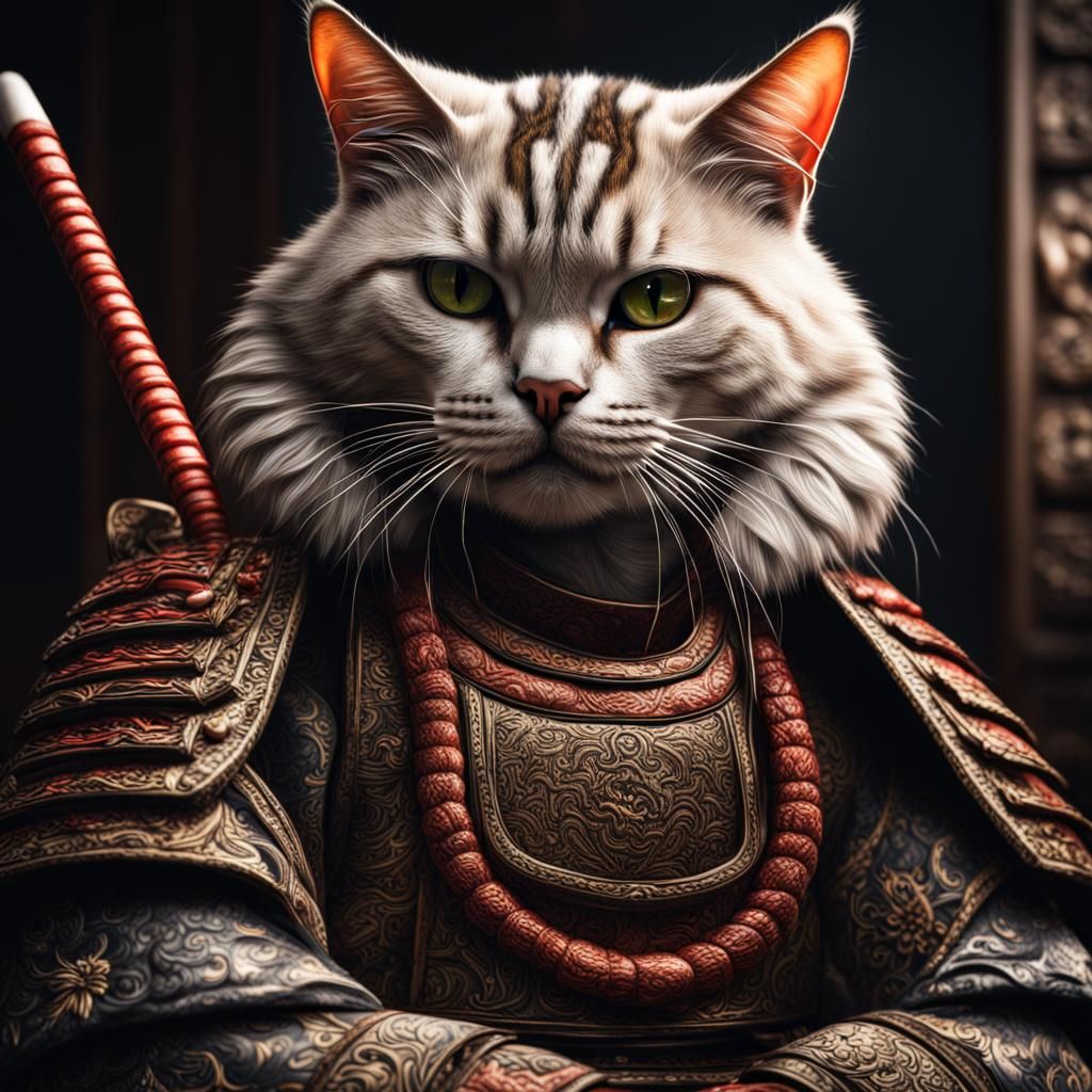 Hyperrealistic Shogun Cat Portrait in HDR
