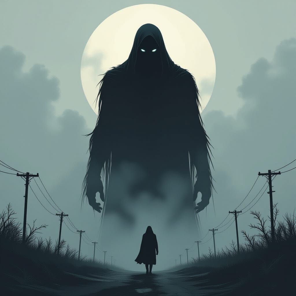 Ominous Dark Figure in Haunting Sci-Fi Style