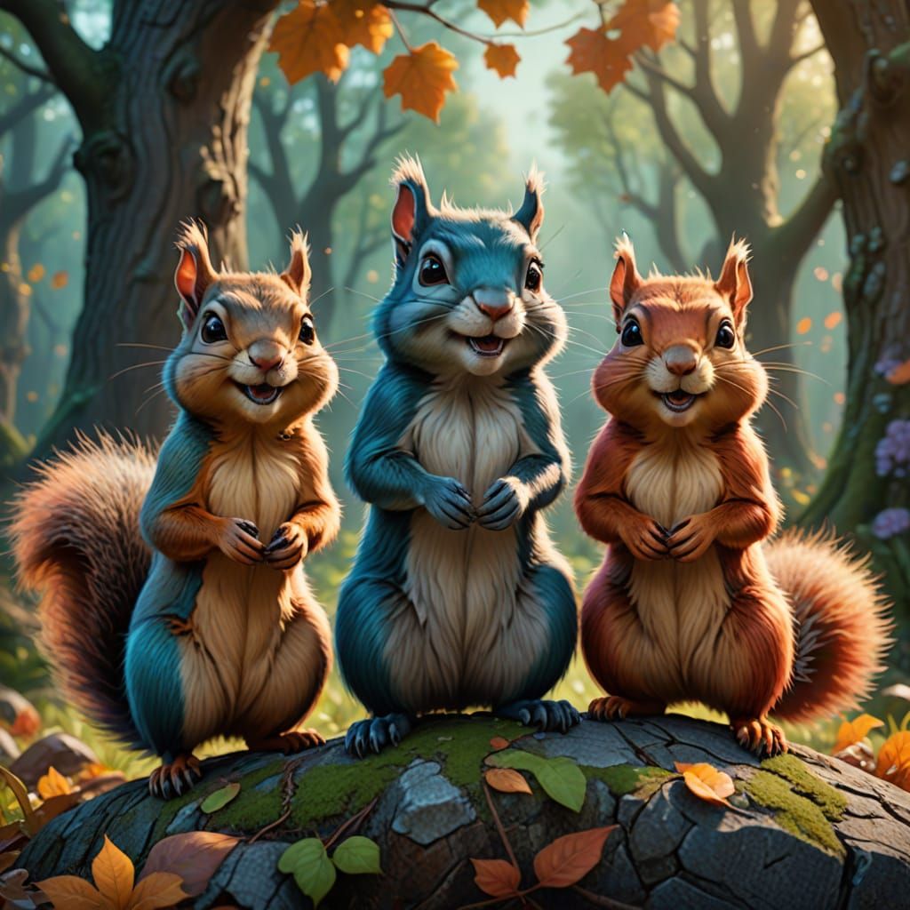 Charming Squirrels with Mischievous Expressions, Digital Art
