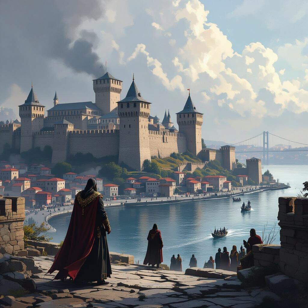 Epic Painting of Rumeli Hisarı Fortress with Fatih Sultan Me...