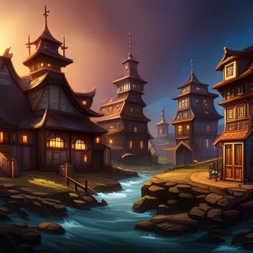 Sci-Fi Fantasy Village in Hyperrealistic Splash Art