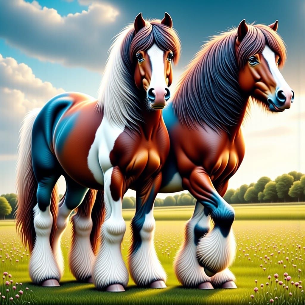 Elegant Trio of Horses in Open Pasture