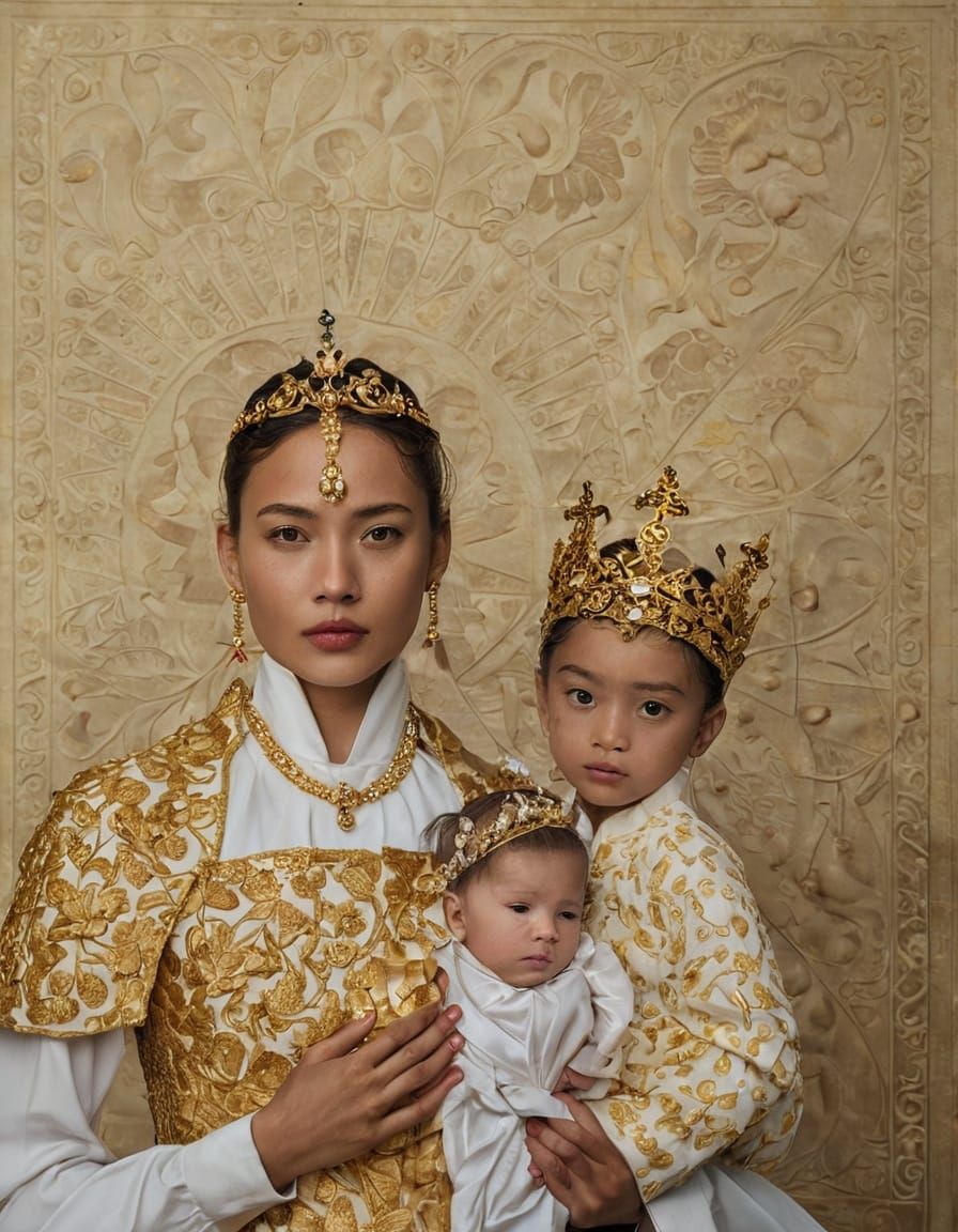 Southeast Asian Goddess with Child in Golden Attire