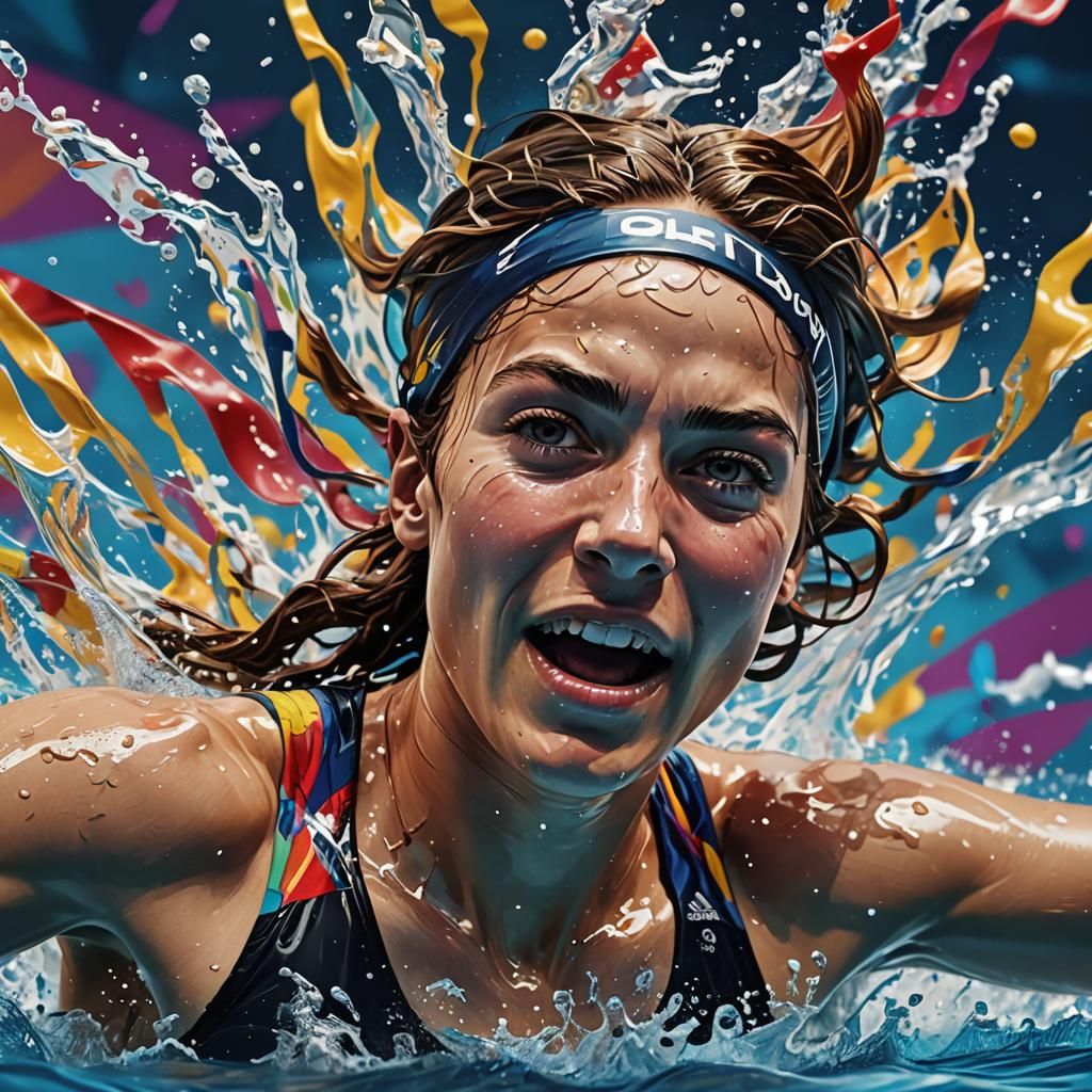 Olympic Freestyle Swimming in Splash Art Style
