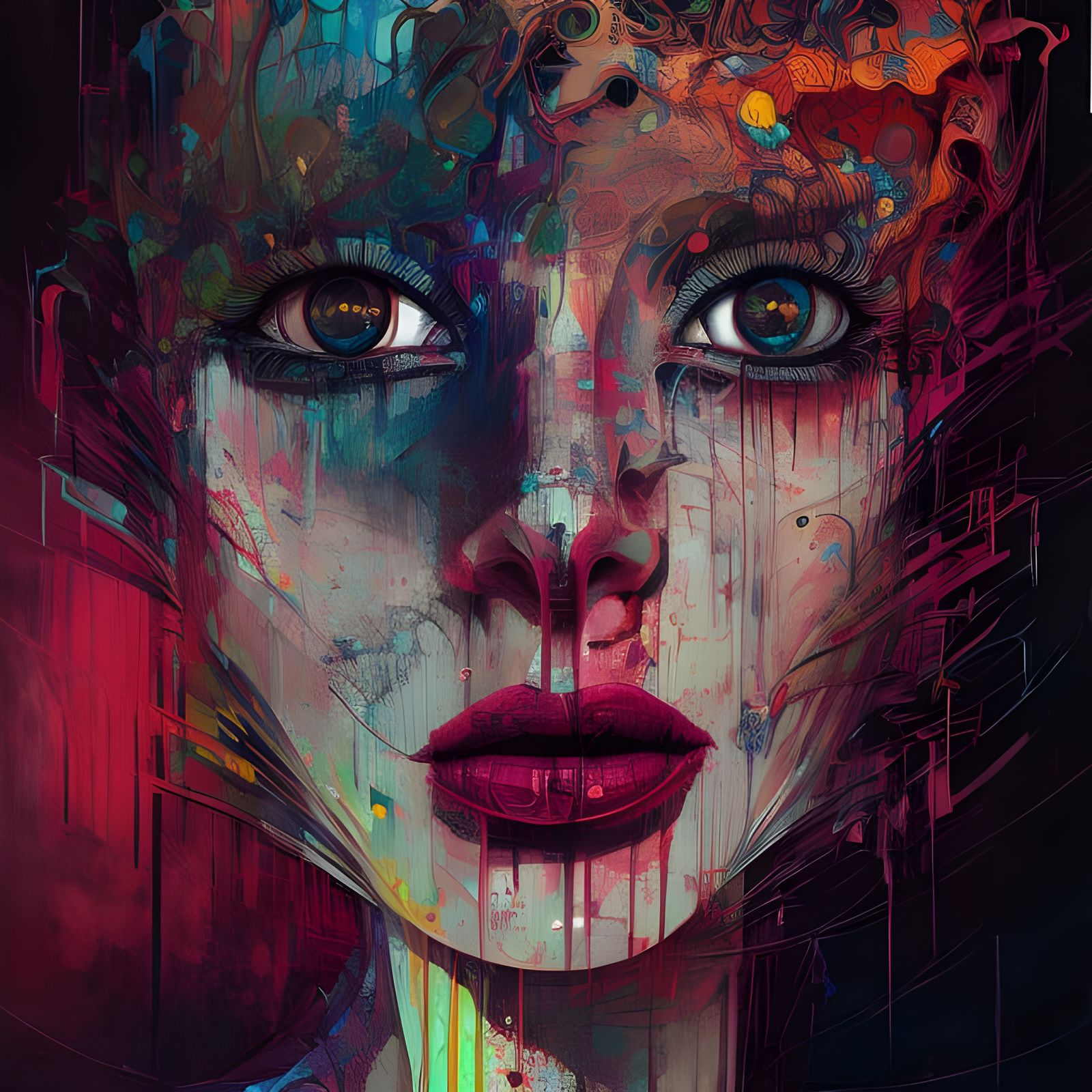 Wonky Geometric Portrait in Gouache and 3D Shading