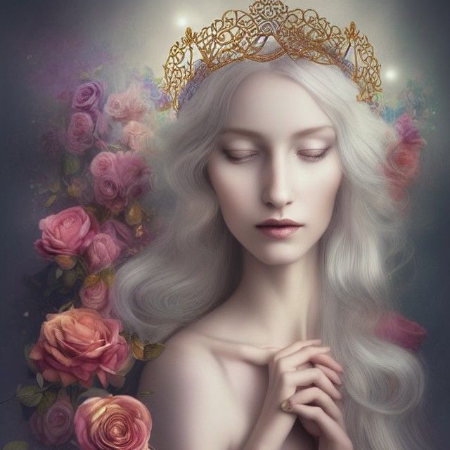 Golden-Haired Woman Praying in Art Nouveau Style