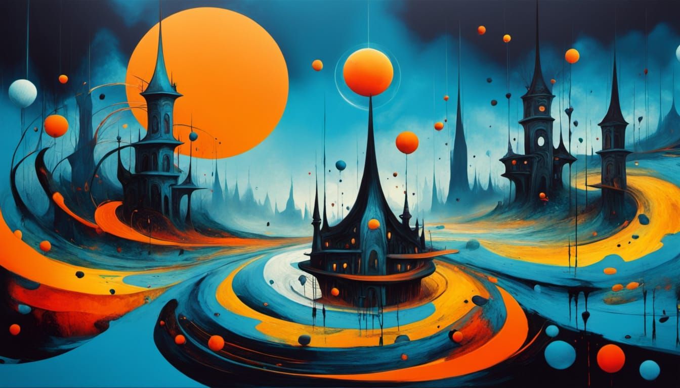 Surreal Melting Clock Towers in Dreamlike Landscape