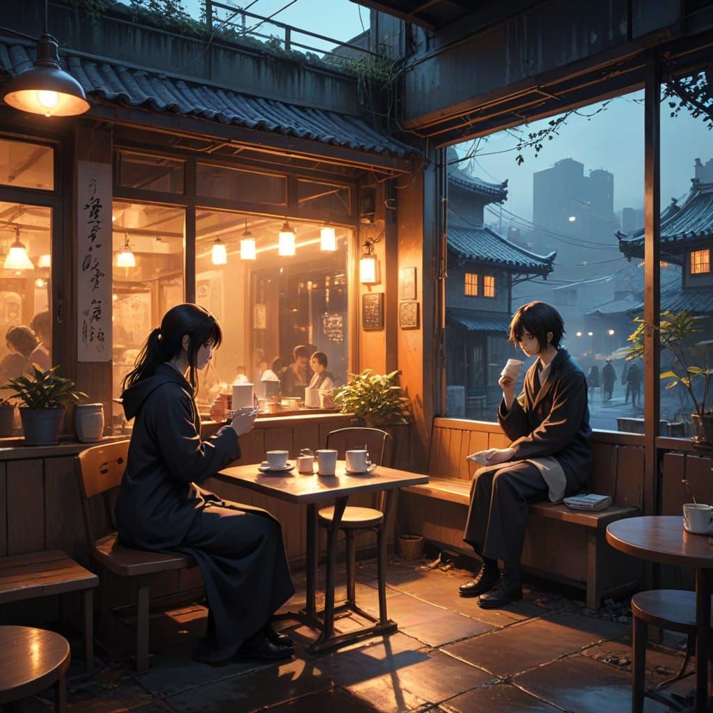 Angels Debate the Meaning of Life in a Cozy Cafe