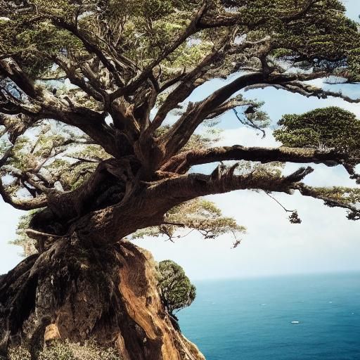 Sakura Tree on Cliff: Cinematic Film Still