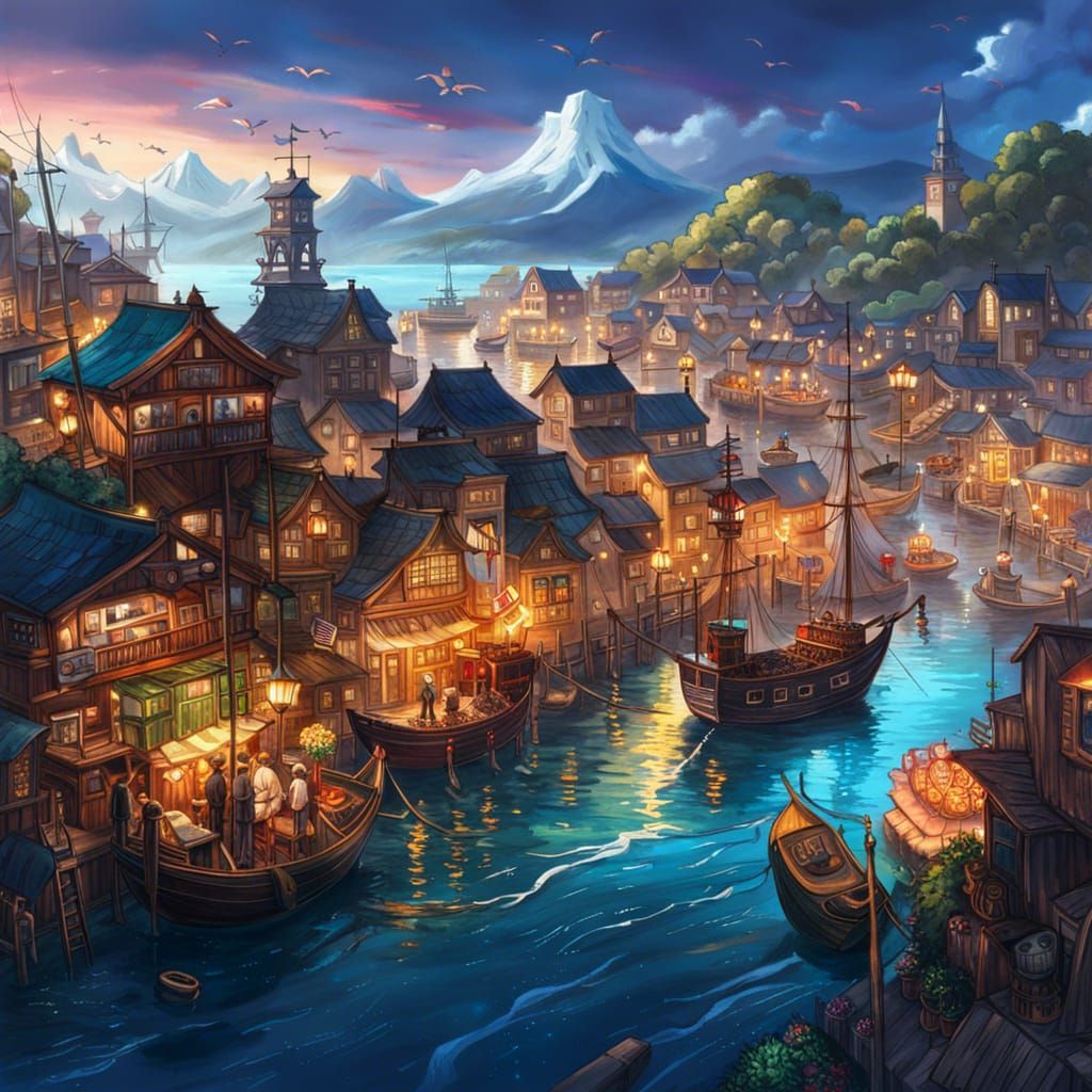 Anime Fishing Harbor Concept Art