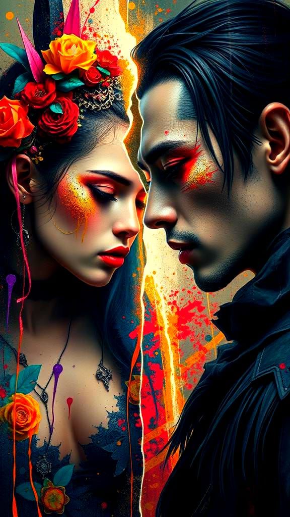 Fractured Desire: Hyperrealistic Splash Art Portrait