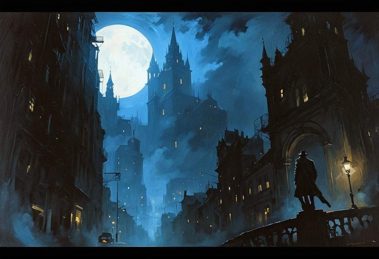 Noir Night Painting of Secrets and Danger