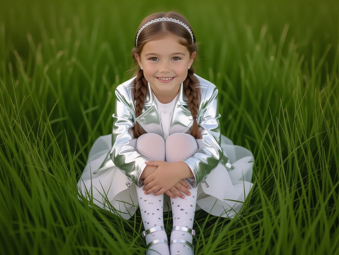 Youthful Meadow Portrait in Shimmering Silver