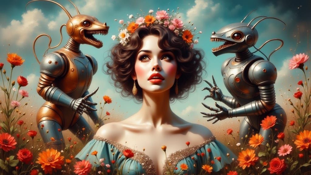 Surreal Portrait with Monsters and Robots in Dali Style