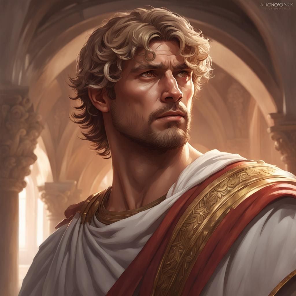 Handsome Roman Man Portrait in Hyperdetailed Style