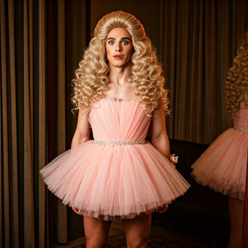 A Handsome Guy Crossdresses in a Pink Prom Dress, Surprised...