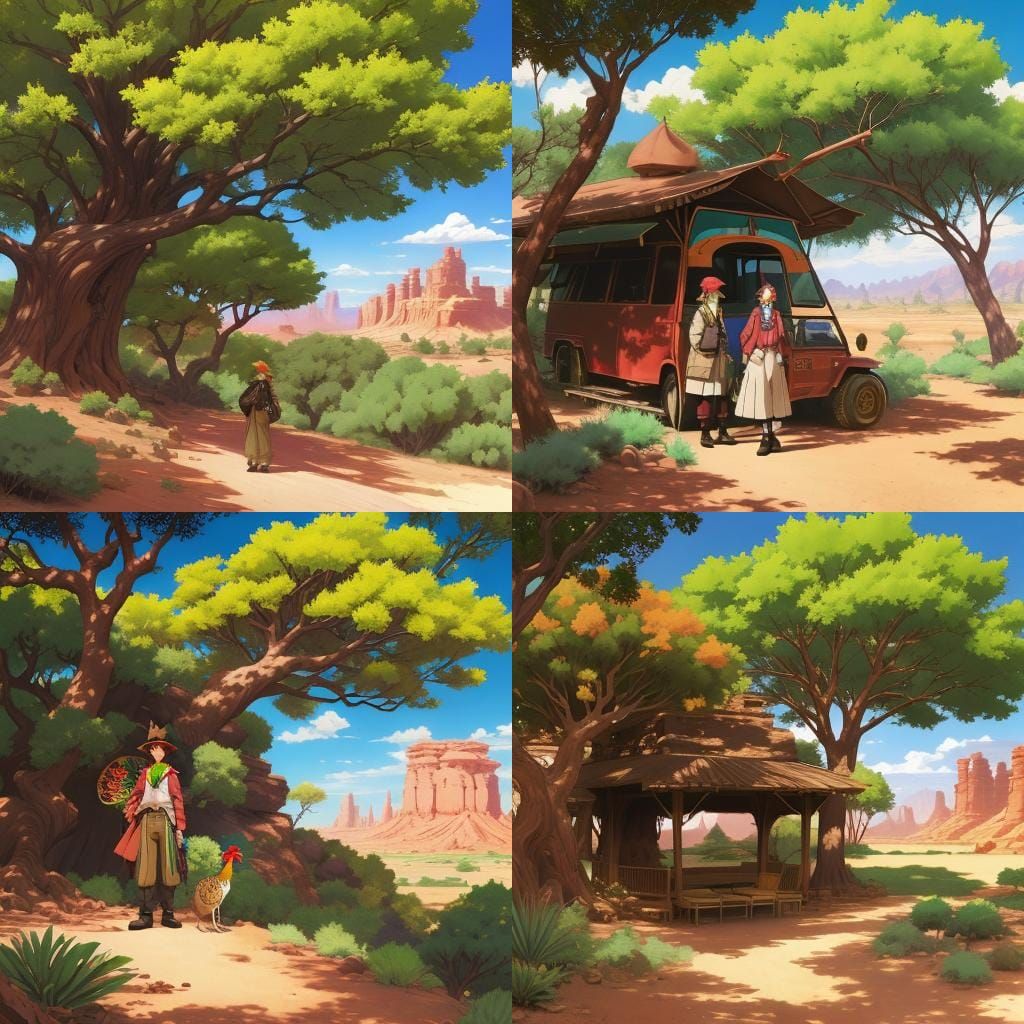 Colorful Pheasant Under Shady Tree in Anime Style