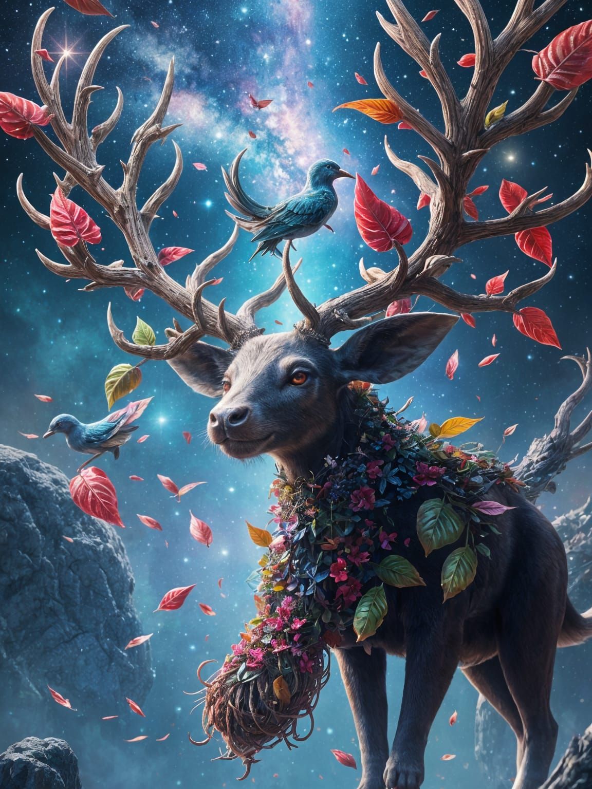 Dryad with Universe Antlers: Expressive Digital Art