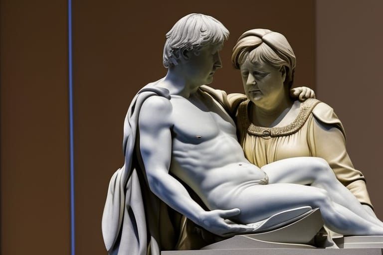 Merkel and Johnson Reimagined as Michelangelo's Pieta