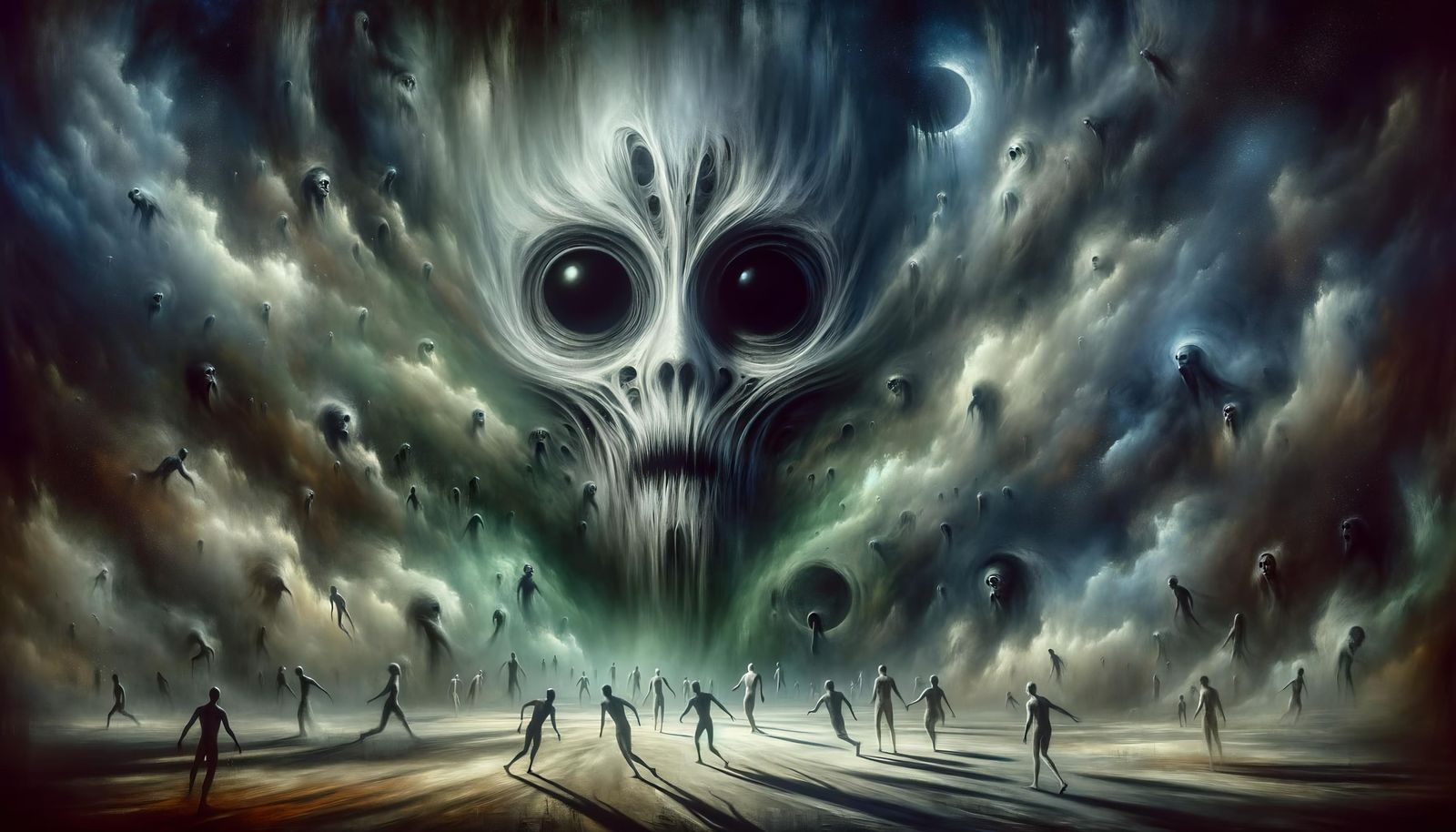 Alien Abduction Fear in Dreamlike Scene