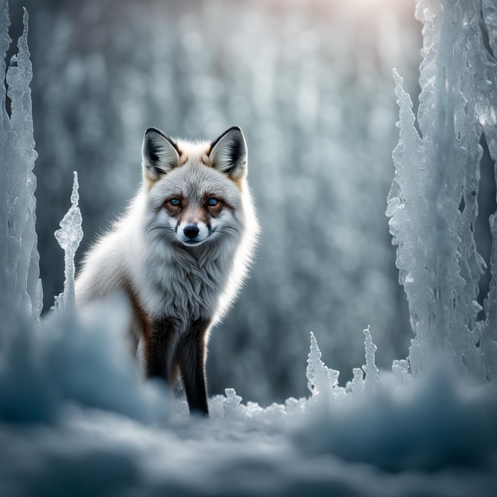 Hyperrealistic Ice Fox Portrait in High Definition