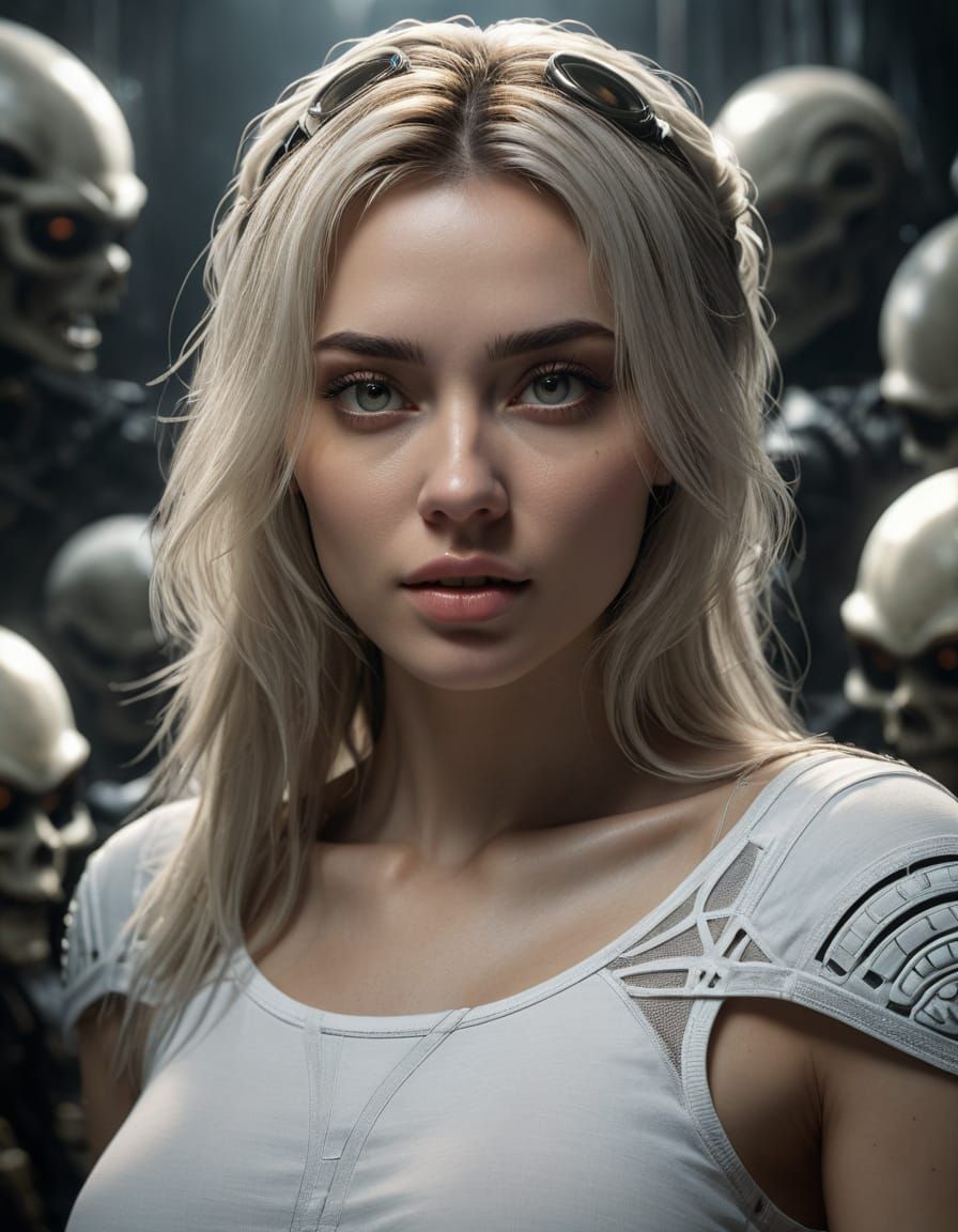 Sensual Young Woman in Dark Horror Fantasy Environment