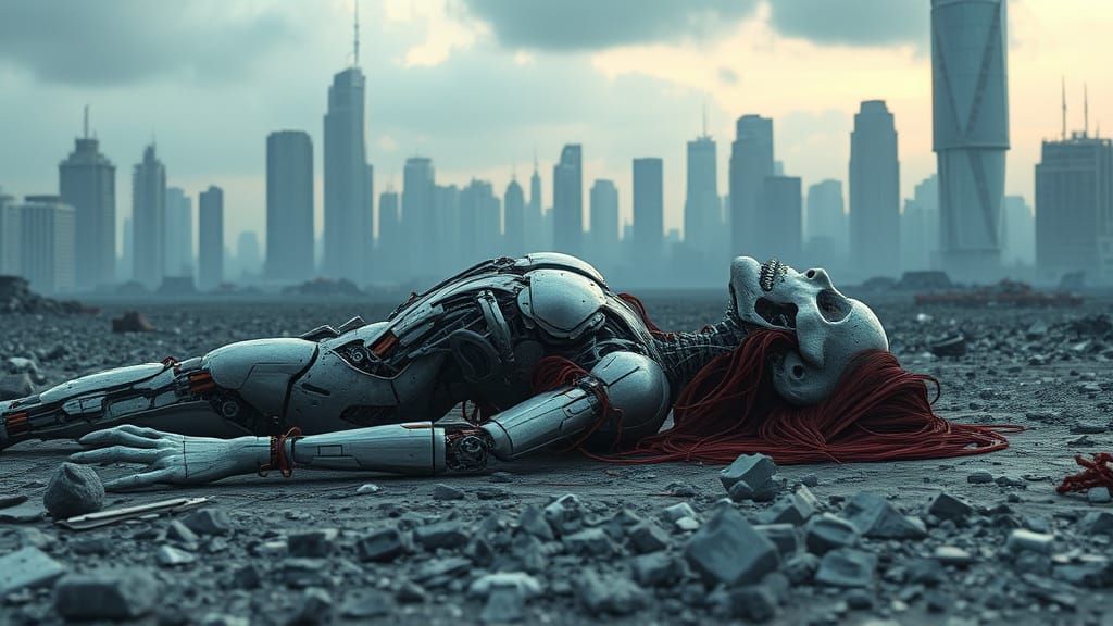 Shattered Cyborg Scarlet Witch in Apocalyptic City